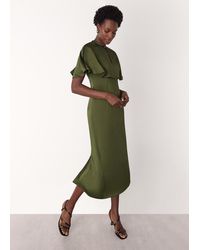 Whistles - Cape Satin Midi Dress - Lyst