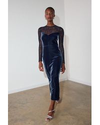 Whistles - Lace Sleeve Velvet Midi Dress - Lyst