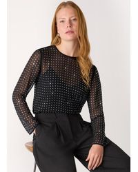 Whistles - Hot Fix Sheer Sleeve Blouse - Lyst