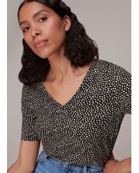 Whistles - Ink Leopard V Neck Ruched Tee - Lyst