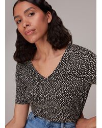 Whistles - Ink Leopard V Neck Ruched Tee - Lyst