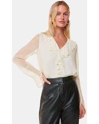Whistles - Sheer Sleeve Ruffled Collar Blouse - Lyst
