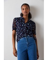 Whistles - Floral Short Sleeve Viscose Pintuck Blouse - Lyst