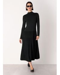 Whistles - Funnel Neck Pleated Knit Dress - Lyst