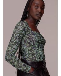 Whistles - Mesh Square Neck Gathered Top - Lyst