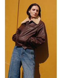 Whistles - Shearling Trim Leather Bomber - Lyst