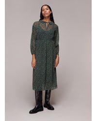 Whistles - Stitch Floral Print Midi Dress - Lyst