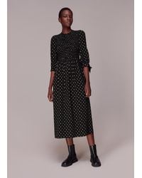Whistles - Shirred Spot Midi Dress - Lyst