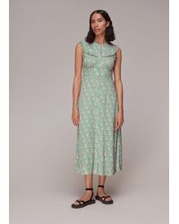 Whistles - Cut Out Leaf Print Midi Dress - Lyst