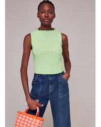 Whistles - Houndstooth Gingham Plisse Top - Lyst
