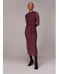 Whistles - Outlined Floral Tie Mesh Dress - Lyst
