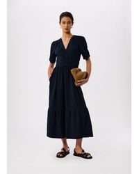 Whistles - V Neck Textured Midi Dress - Lyst
