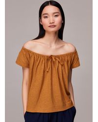 Whistles - Drawstring Linen Bardot Top - Lyst
