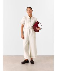 Whistles - Petite Denim Pintuck Belted Jumpsuit - Lyst