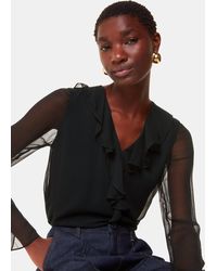 Whistles - Sheer Sleeve Ruffled Collar Blouse - Lyst