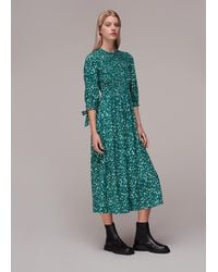 Whistles - Sahara Cat Shirred Midi Dress - Lyst