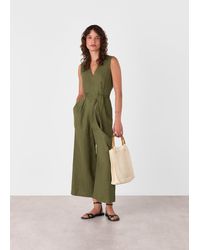 Whistles - Belted Seamed Linen Jumpsuit - Lyst