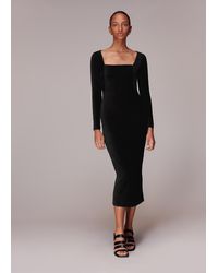 Whistles - Jersey Velvet Midi Dress - Lyst