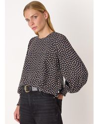 Whistles - Spot Shirred Cuff Blouse - Lyst