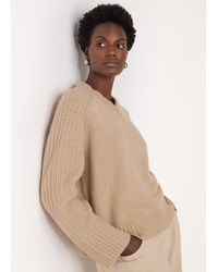 Whistles - Wool Ribbed Sleeve V Neck Knit - Lyst