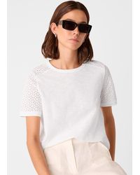 Whistles - Broderie Sleeve Detail Tee - Lyst