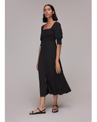Whistles - Luna Shirred Bodice Midi Dress - Lyst