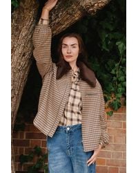Whistles - Faux Fur Collar Check Bomber - Lyst