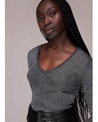 Whistles - Long Sleeve Sparkle V Neck Top - Lyst