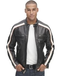 Wilsons Leather Vintage Leather Jacket W/ Racing Stripe - Black