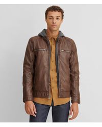 Wilsons Leather | Men's Big & Tall Leather Jacket with Flag Print Lining | Brown | Large Tall