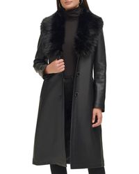 Wilsons Leather - Belted Faux Leather Trench With Faux Fur Shawl Collar - Lyst