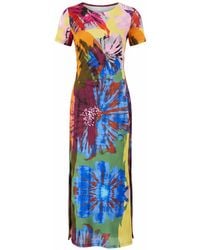 Yumi' - Multicolour Abstract Floral Mesh Midi Dress - Lyst