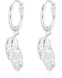 Lily Charmed - Sterling Feather Charm Hoop Earrings - Lyst