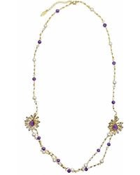 Farra - Amethyst And Freshwater Pearl With Flower Pendants Necklace - Lyst