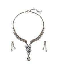 Modenaire - Pearl Crystal Trickling Necklace And Earring Set - Lyst