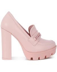 Rag & Co - Corinne Pink Chain Embellished Chunky Loafers - Lyst