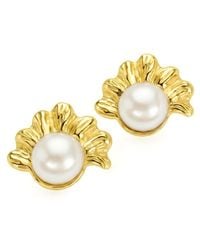 Unaloe - Vermeil Shell Stud Earrings With Pearl – Luxury Contemporary Ocean Designer Studs - Lyst
