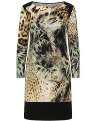 Conquista - Print Long Sleeve Jersey Punto Di Roma Sack Dress With Contrast Panel Detail - Lyst