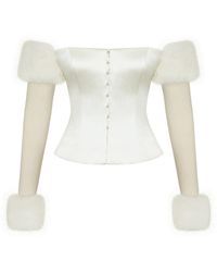 Miss Circle New York - Nola Ivory Off-Shoulder Fur Trimmed Top - Lyst