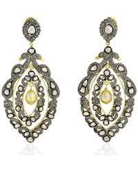 Artisan - Pearl With Rose Cut Diamond Peacock Design Dangle Earrings In 14kt Gold Sterling Silver - Lyst