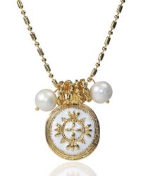 By Virgo - Golden Sunburst Plated Pearl Necklace - Lyst