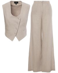 BLUZAT - Neutrals Linen Suit With Cut-out Vest And Straight-cut Trousers - Lyst