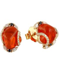 Artisan - 18k Yellow Gold Fire Opal & Diamond Stud Earrings Women Party Wear Jewelry - Lyst