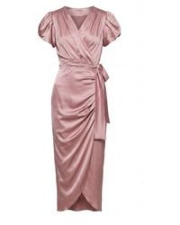 concept A trois - Neutrals Long Wrap Satin Cocktail Dress – Dusty Rose - Lyst