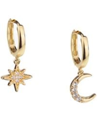 Seven Saints - Moon & Star Huggie Hoop Earrings With Drop Charms, Over Sterling - Lyst