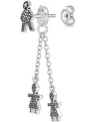 Unaloe - Sterling Pavé Effect Double Chain Drop Earrings Charms Jewelry For - Lyst