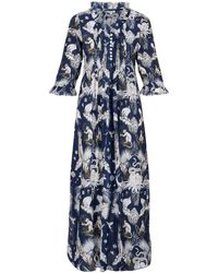 At Last - Cotton Annabel Maxi Dress In Navy Tropical - Lyst