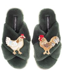 Laines London - Classic Laines Slippers With Chicken & Rooster Brooches - Lyst