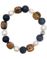 Farra - Tiger-Eye With Lava Stone And Pearls Bracelet - Lyst