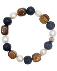 Farra - Tiger-Eye With Lava Stone And Pearls Bracelet - Lyst